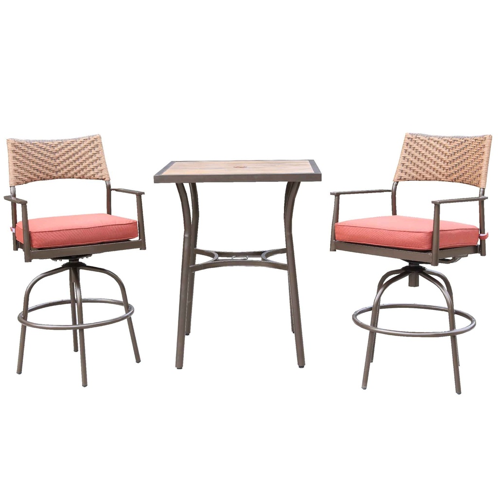 MIMBRE MESA DE BAR ALTA GT-3047-SSR# CUADRADA 81X101CM +2 SILLAS ALTA GT-3055-SSR# COLOR W3025-002#