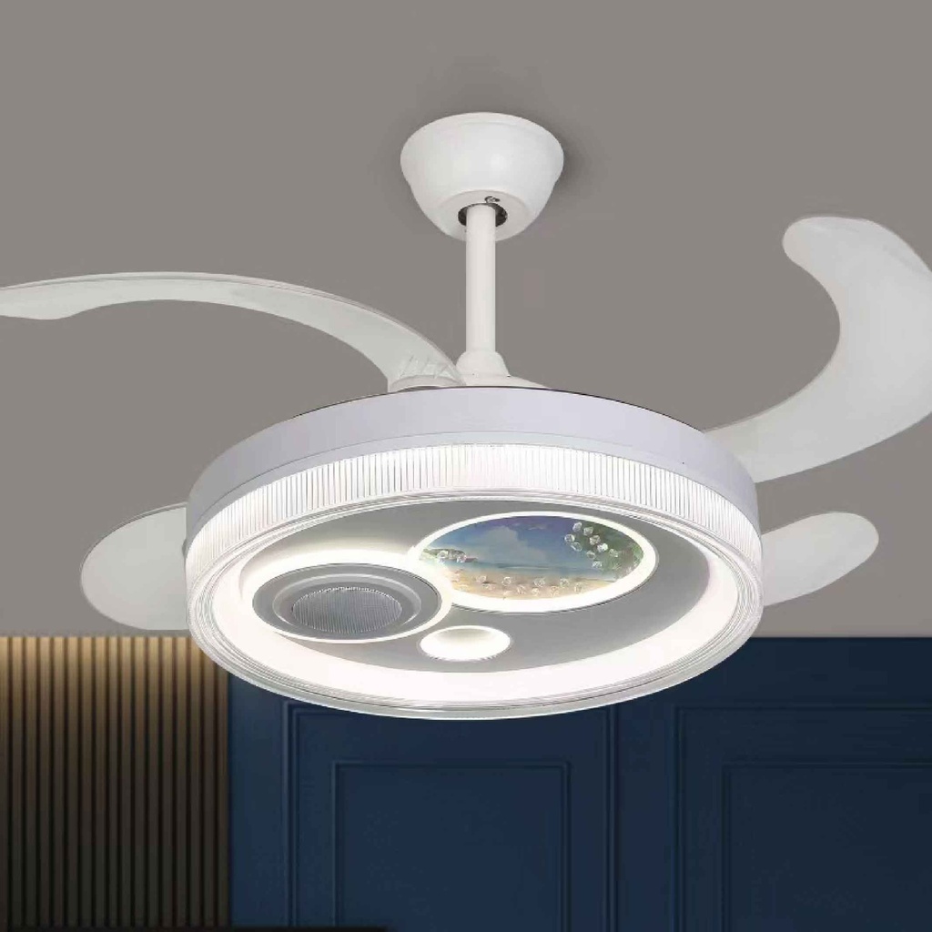 ABANICO DE TECHO CON LAMPARA 3112# PAISAJE LED BLUETOOTH