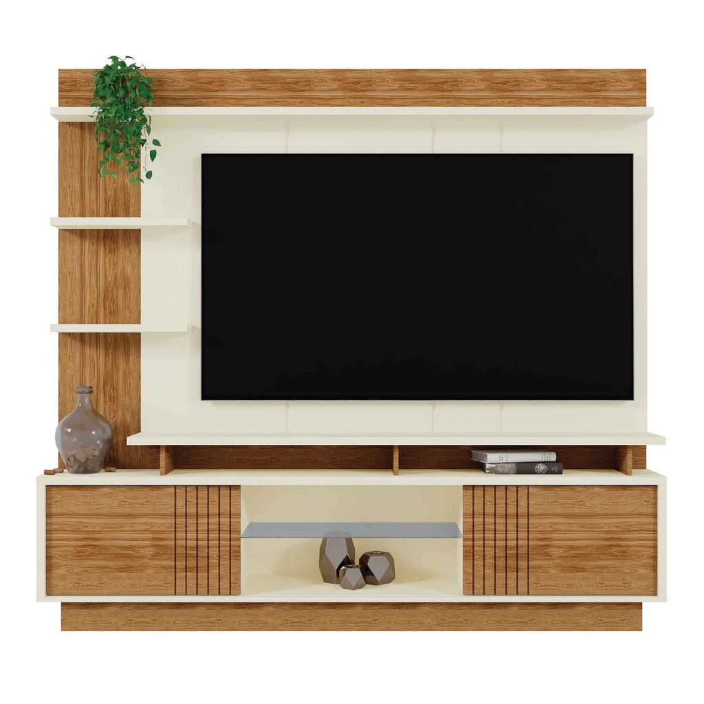 CENTRO DE ENTRETENIMIENTO HOME VINHEDOS# 2001159# TV MAX 65" 200X36X184CM 781# OFF WHITE/AMENDOA 2PUERTAS# 3 CJ