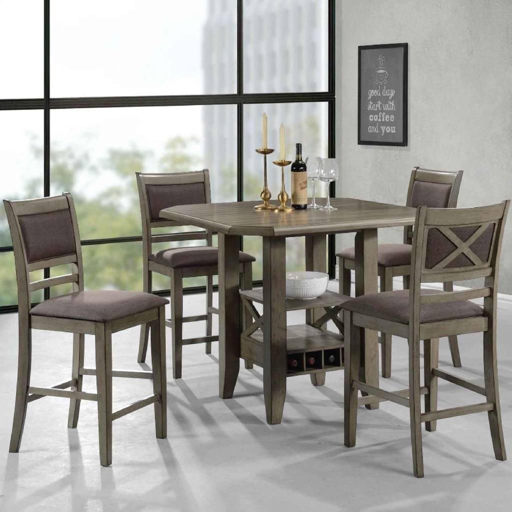 COMEDOR ALTO RECT AC4152T-002# 106X106CM +4 SILLAS AC4152PC24# TELA H163-15# DARK BROWN#  4 CJ