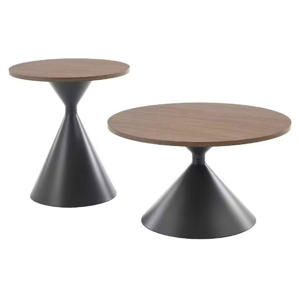 JUEGO DE MESITAS AY-21# CHOCO 43334# REDONDA 50X55CM+70X40CM BASE NEGRO METAL 2CJ