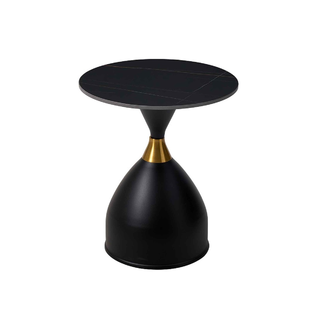 MESITA ESQUINERA T25H# REDONDA PIEDRA SINTERIZADA NEGRA 50X56CM BASE METAL NEGRA 2CJ