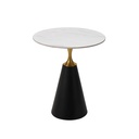 MESITA ESQUINERA T49-W# REDONDA PIEDRA SINTERIZADA SNOW 60X68CM# BASE METAL NEGRA 2CJ