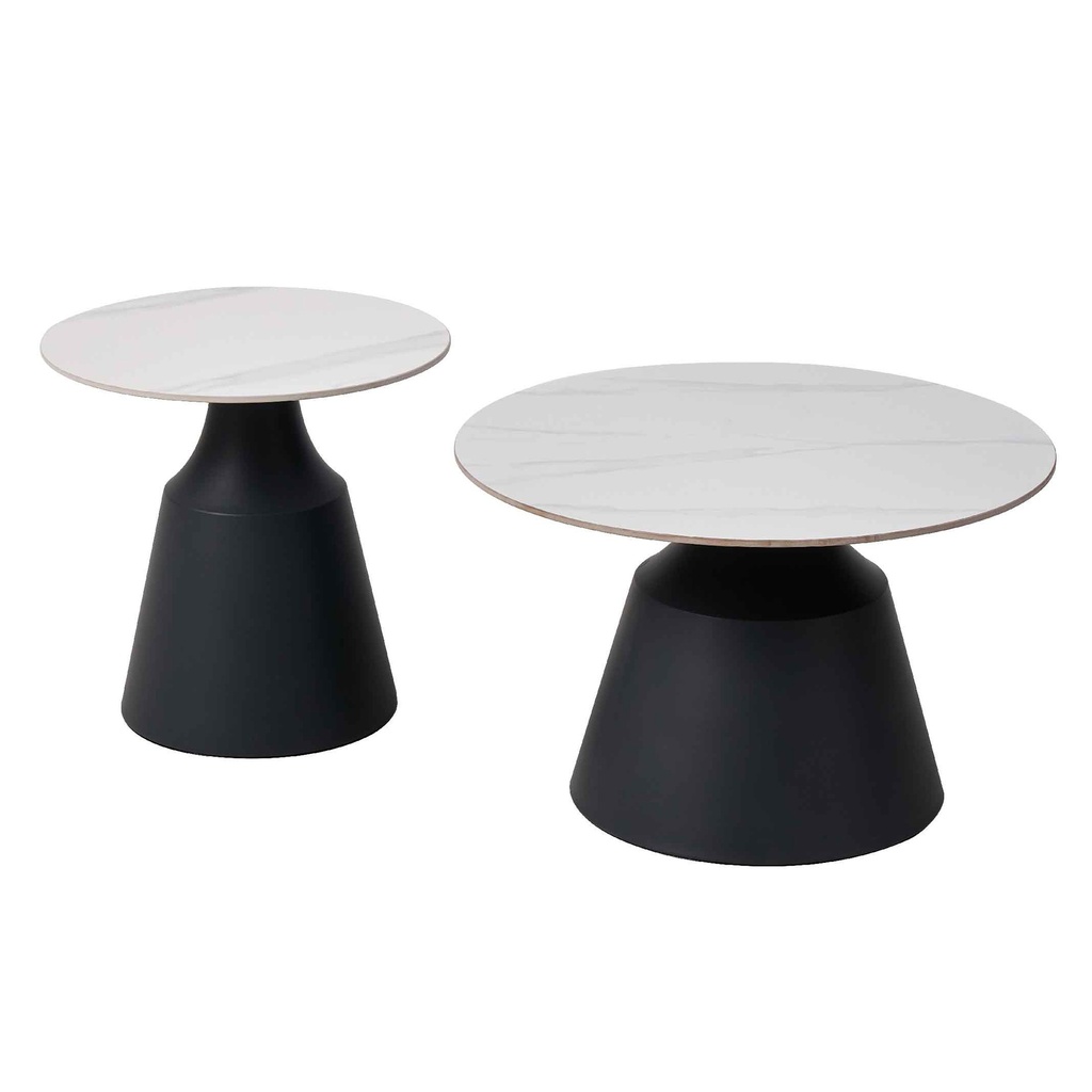 JUEGO DE MESITAS AY-23W# 50X49CM + 70X43CM REDONDA PIEDRA SINTERIZADO SNOW WHITE# 2CJ