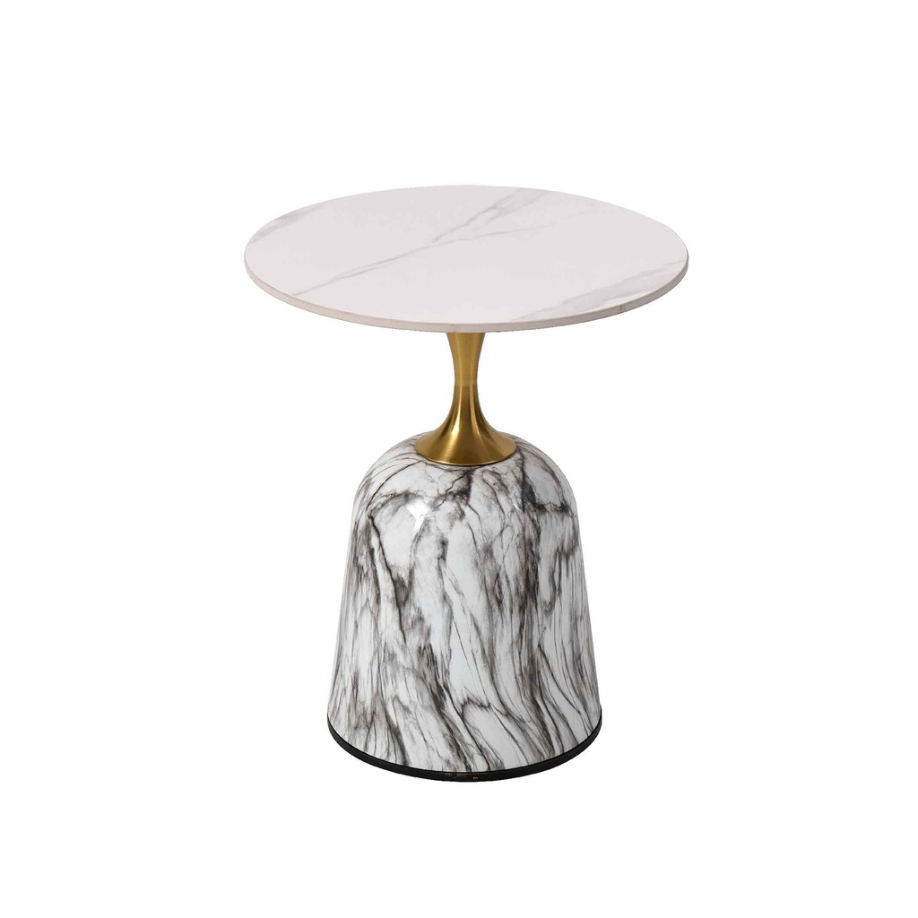MESITA ESQUINERA T08-T# 50X59CM PIEDRA SINTERIZADA SNOW WHITE C/BASE METAL MARMOLINA BLANCA 2CJ