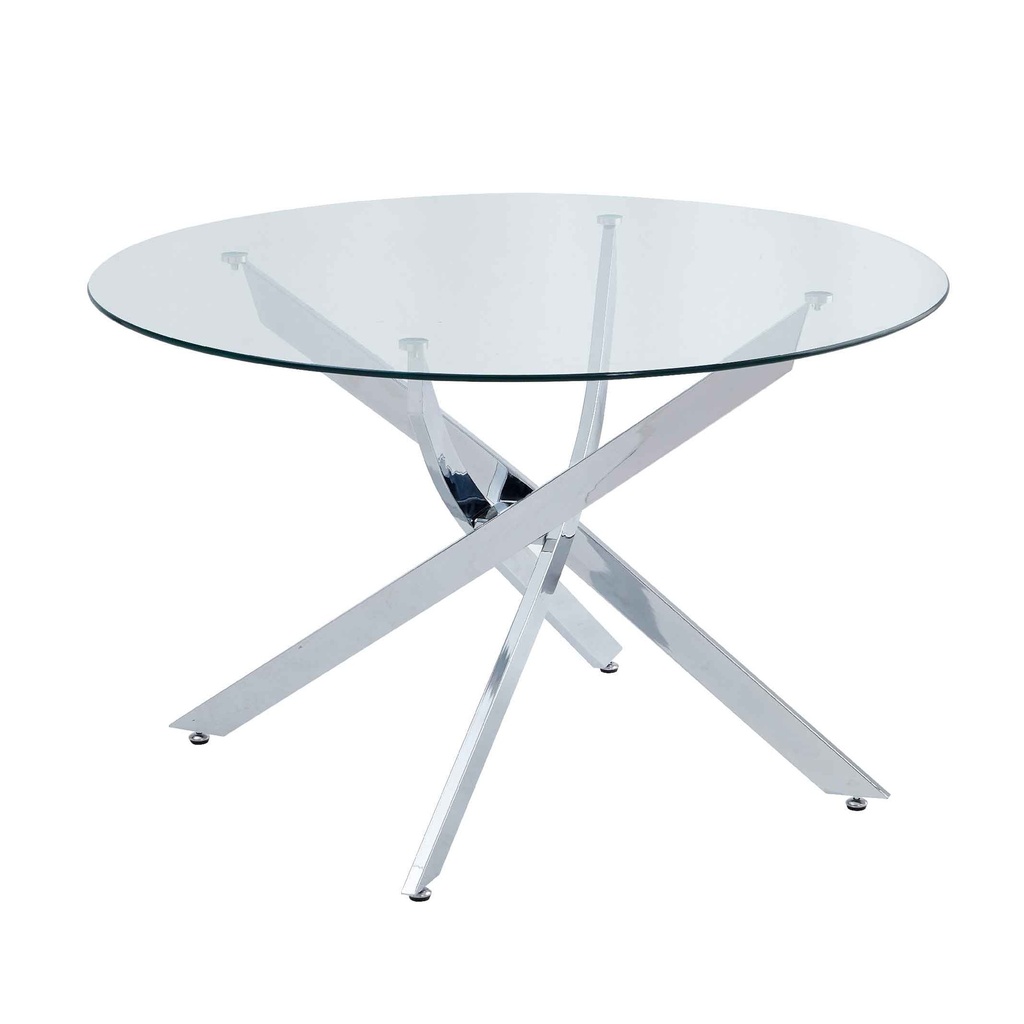 MESA COMEDOR VIDRIO DT7003# REDONDA 120X75CM BASE METAL 2CJ