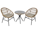 MIMBRE MESA T-476# REDON 60CM VIDRIO C/2SILLA Y-474# C/ COJIN CREMA