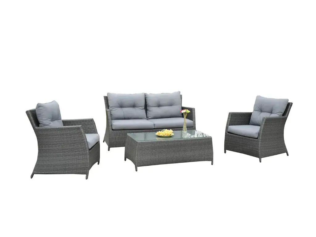 MIMBRE SOFA GB-1102H-ARP+GB-1134H-ARP# 2+1+1+MESITA GT-1323H-ARG# GREY/BLACK GRIS BASE ALUMINIO 4CJ