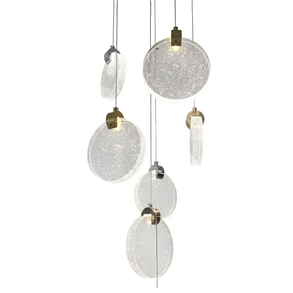 LAMPARA COLGANTE 7684/6GD# ALUMINIO+6XCRISTAL LED 