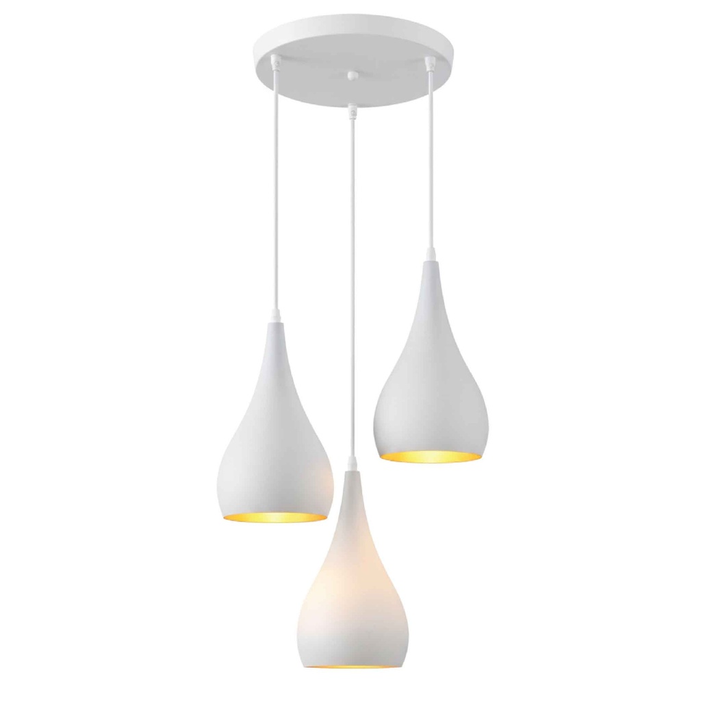 LAMPARA COLGANTE 7719/3# WH+GD20 ALUMINIO 160X280MM ROSCA 