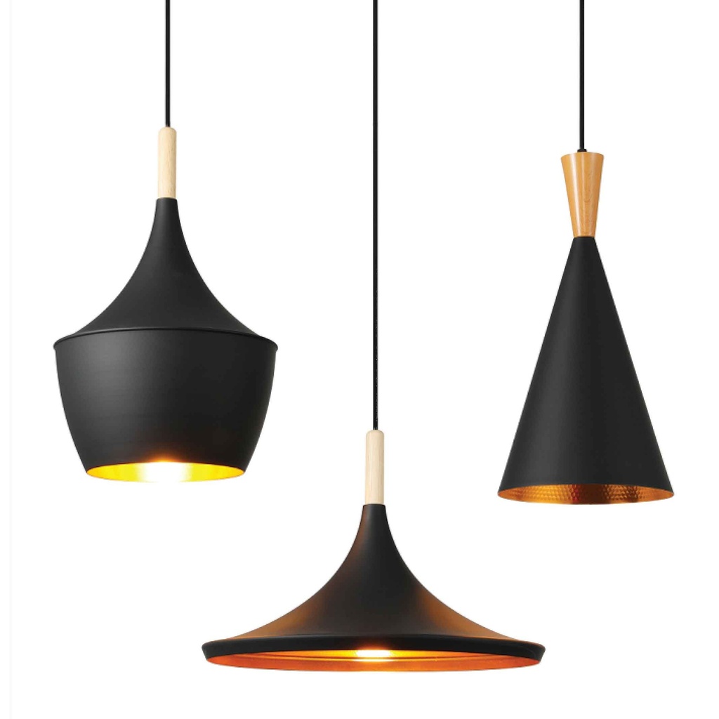 LAMPARA COLGANTE 7720/3# BK+GD20 ALUMINIO 185X400 / 240X350 / 360X240MM ROSCA 