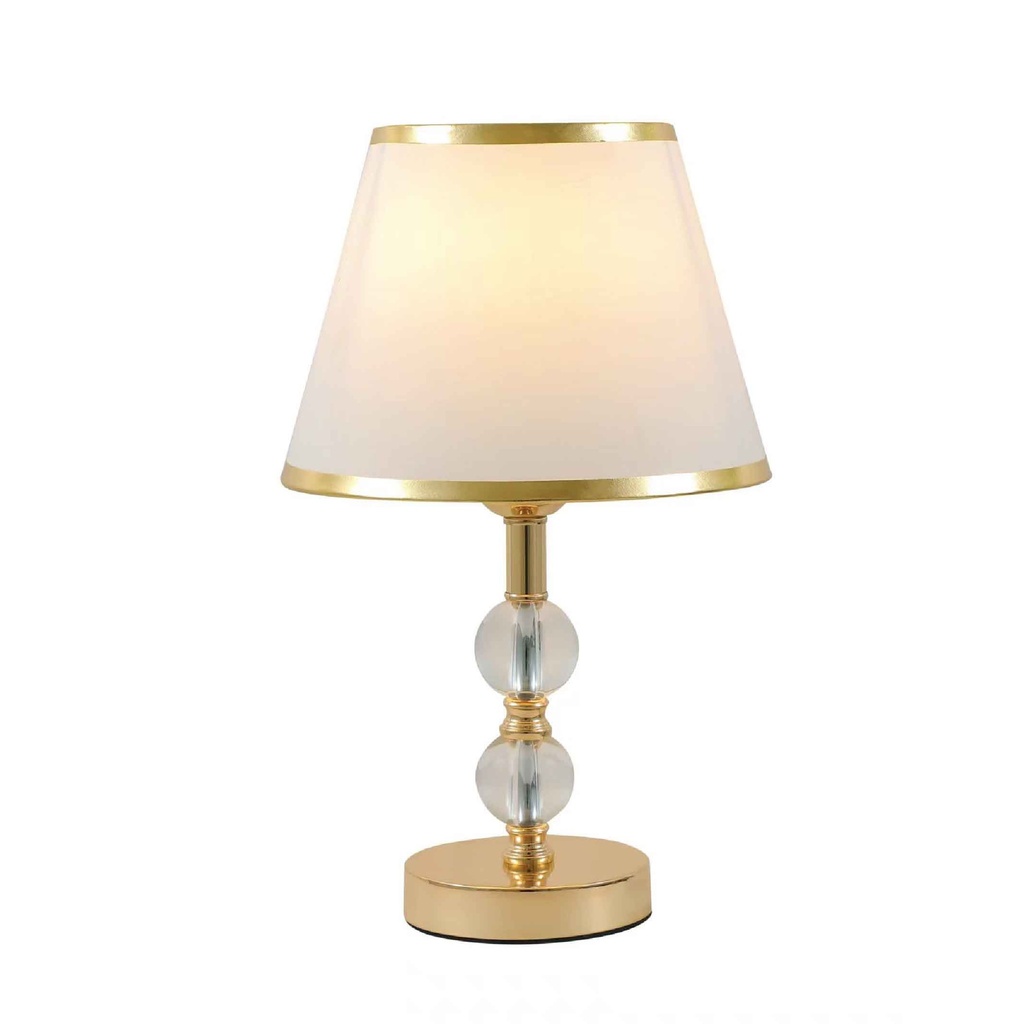 LAMPARA DE MESA 80897# METAL+GOLDEN CRISTAL PANTALLA+DORADA ROSCA 2CJ