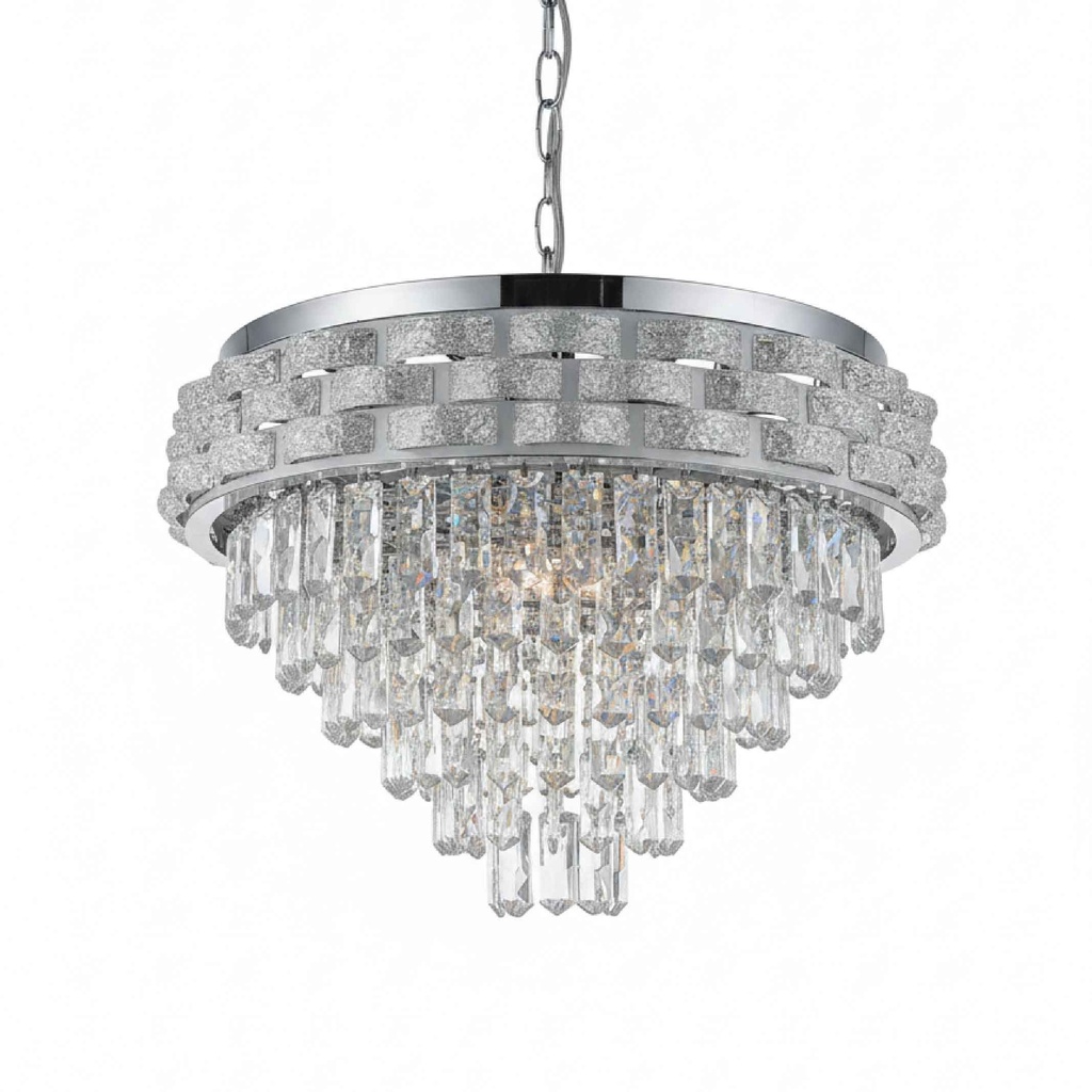 LAMPARA DE TECHO 702# 500MM ACERO INOX. CRISTAL CONTROL REMOTO. LED