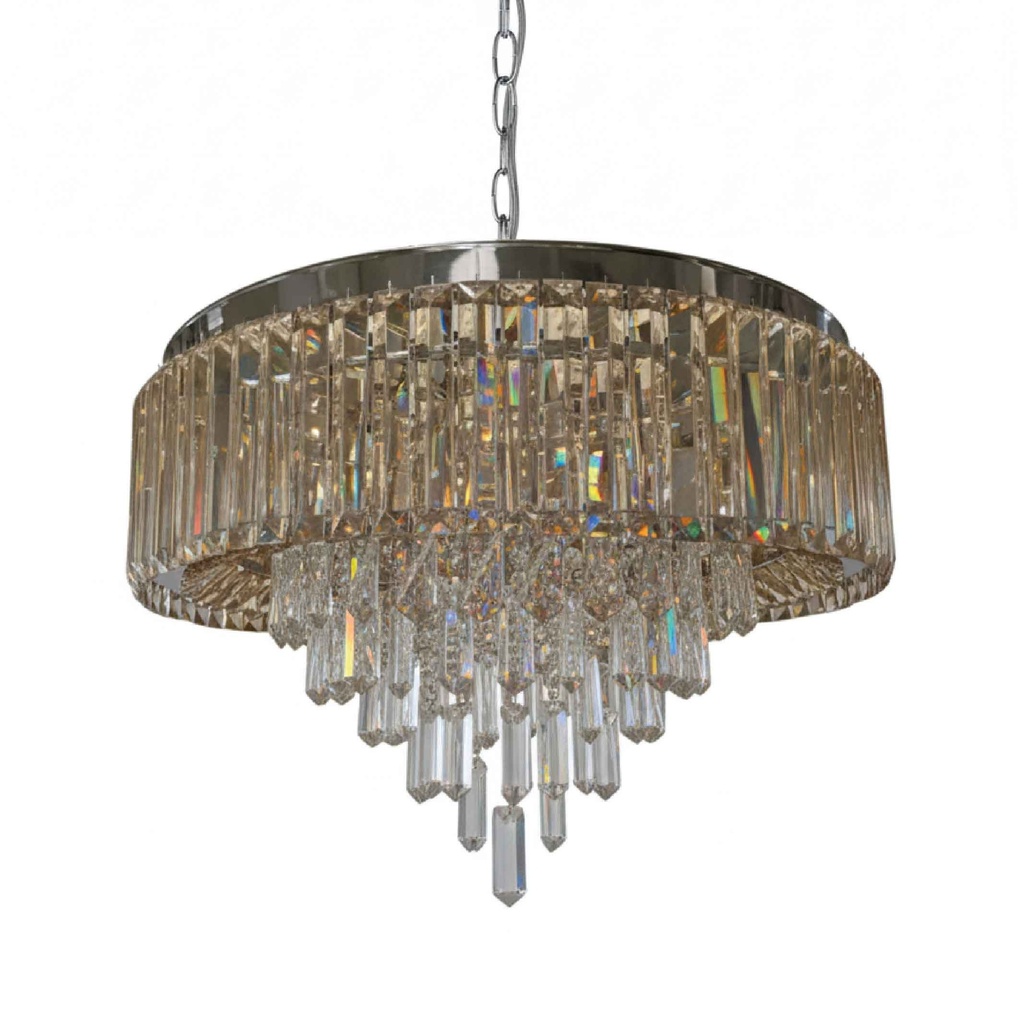 LAMPARA DE TECHO 704# 600MM ACERO INOX. CRISTAL CONTROL REMOTO. LED