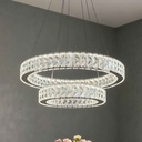 LAMPARA COLGANTE 50306/500+300# 500/300MM ACERO INOX. CRISTAL CONTROL REMOTO 148W LED