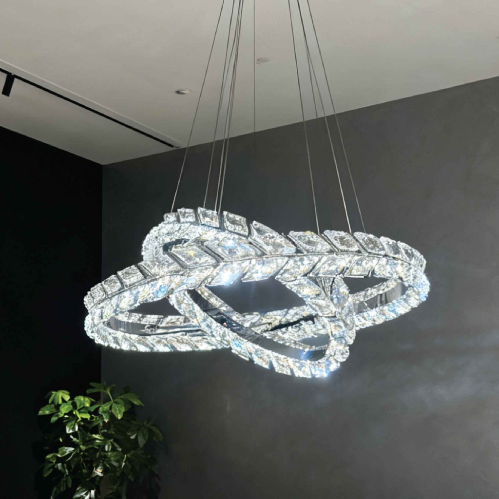 LAMPARA COLGANTE 50502J/600+400# 600/400MM ACERO INOX. CRISTAL CONTROL REMOTO 192W LED