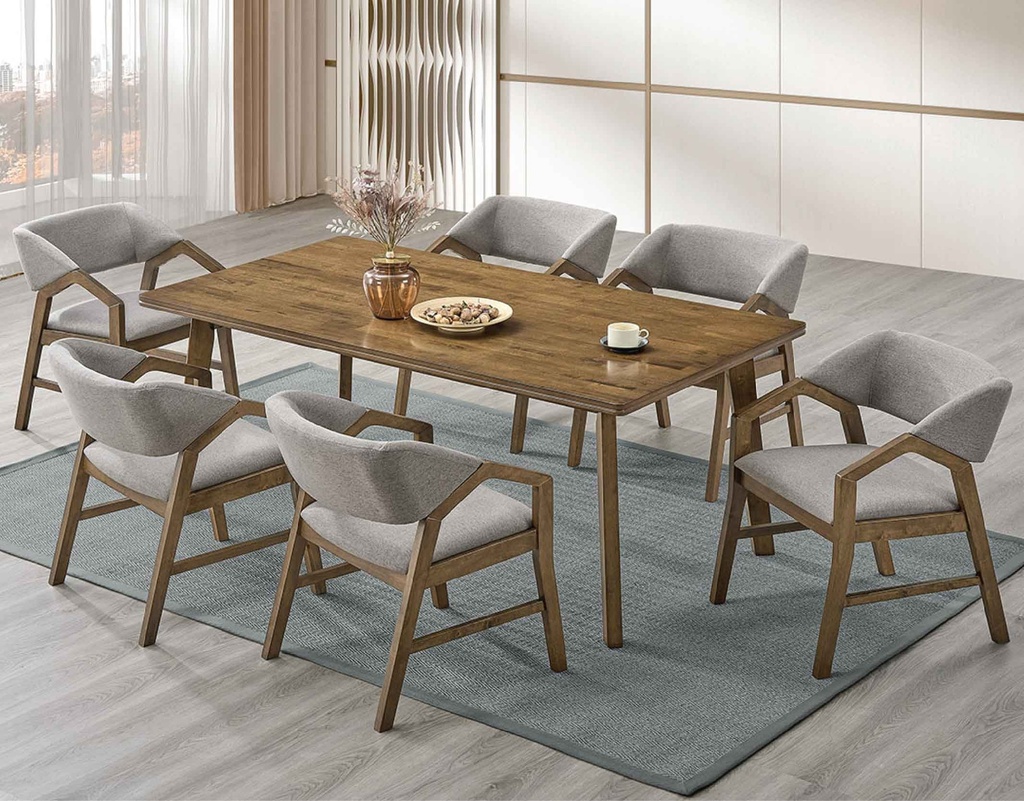 COMEDOR RECT HV DAWSON# 180X100CM C/6SILLAS RT MEDIUM BROWN 38491# TELA YD-10# ASH BROWN