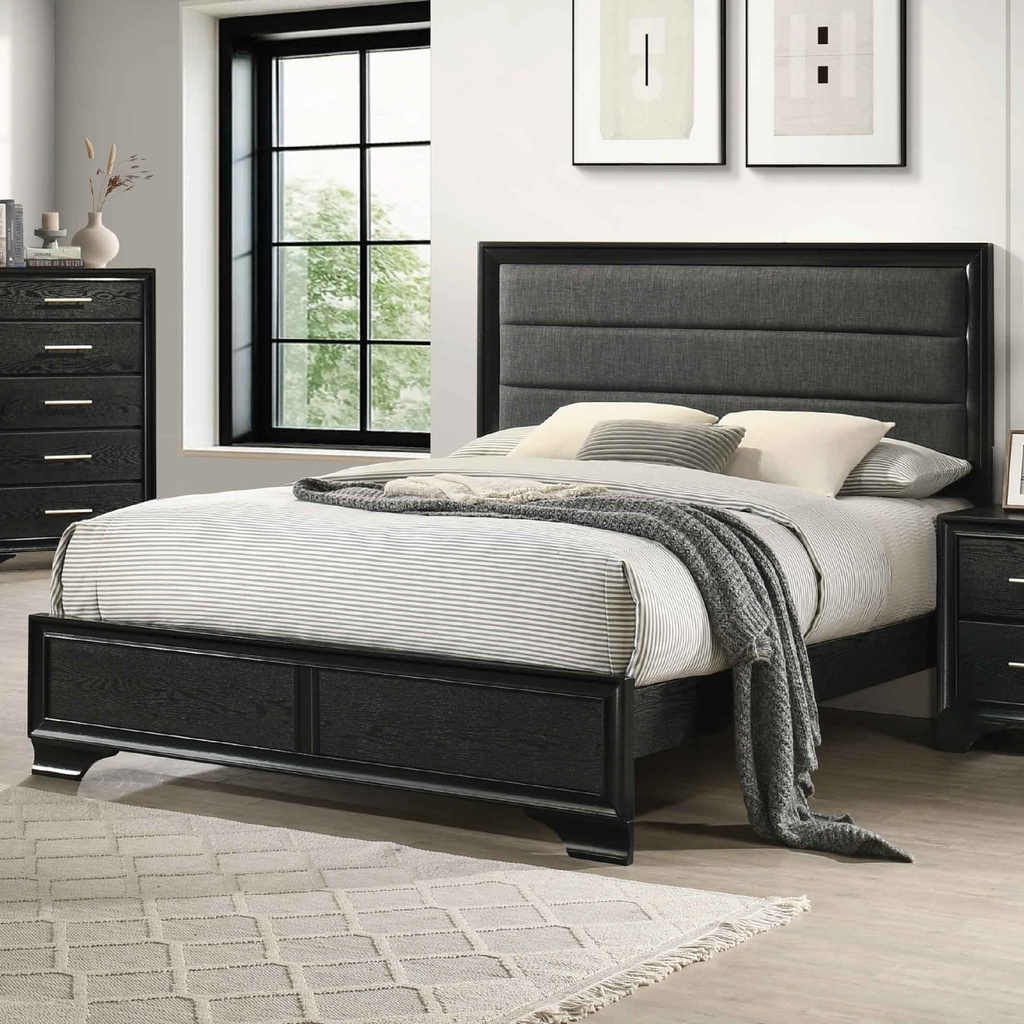 CAMA QUEEN 1.53X2.03M FBQHBR-0513A# DANABRIN# BLACK PU HT930-2 LTF OAK# +SOMIER 31CM
