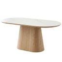 MESA DE COMEDOR OVALADA DT890F# SNOW WHITE# 180X90X76CM PIEDRA SINTERIZADA BASE MADERA# 2CJ