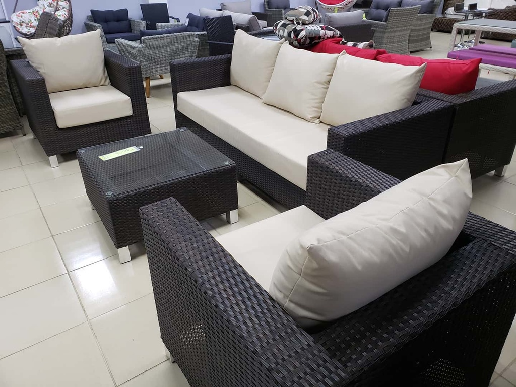 MIMBRE SOFA AY-S1040# BS/ALU COJIN CREMA/CREMA CNS028# 3+1+1+MESA