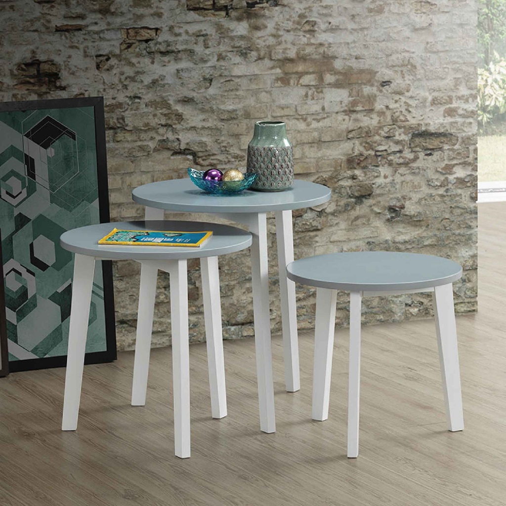 JUEGO DE MESITAS REDON HV391# 3 PZ DE 52CM + 48CM + 44CM COLOR GREY/WHITE