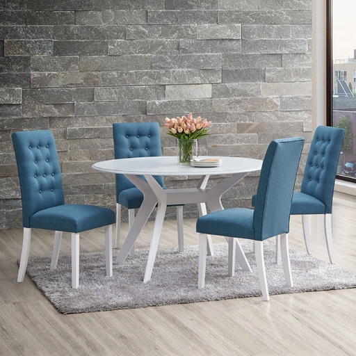 COMEDOR REDON HV FANNY# 130X106CM C/4SILLAS# GRIS C/PATAS BLANCA