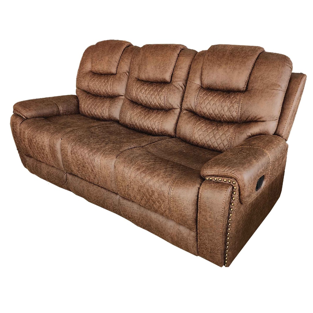 SOFA RECLINABLE TELA CX045A-53# TELA PALOMINO# 3PUESTO CON PORTAVASOS