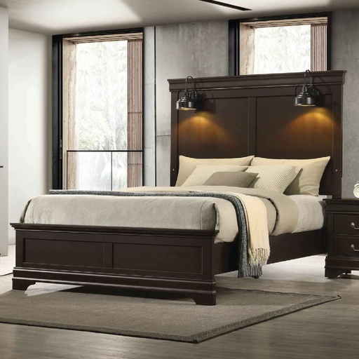 CAMA QUEEN 1.53X2.03M FBQHFR-0370B# CARTER#  DARK MERLOT II# +SOMIER 30CM+LUCES FBLEDR-0370A#
