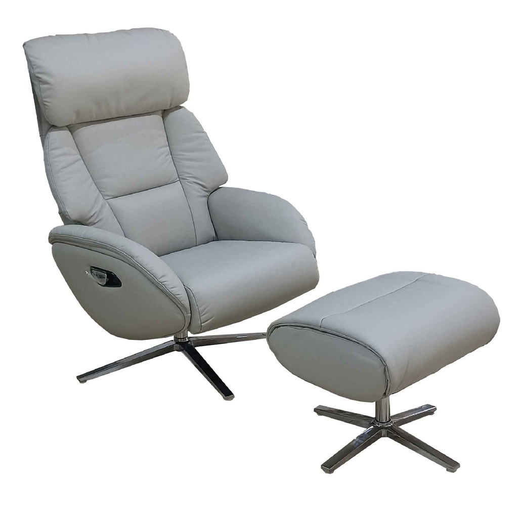 SILLA POLTRONA RECLINABLE CUERO/VINIL DOLA-M# GRIS CLARO L022# CON PIECERO