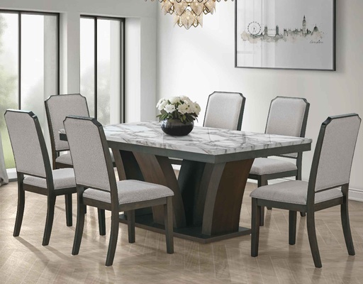 COMEDOR RECT KF3243DT MARMOLINA# 200X100X77CM +6 SILLAS TELA KF8185# DARK WALNUT 23310