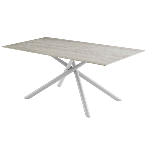 MESA COMEDOR RECT DT1603# 180X100X76CM BEIGE# CERAMICA C/ PATA DE METAL 