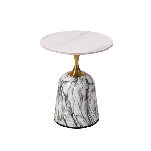 MESITA ESQUINERA T08-T# 50X59CM PIEDRA SINTERIZADA SNOW WHITE C/BASE METAL MARMOLINA BLANCA 2CJ