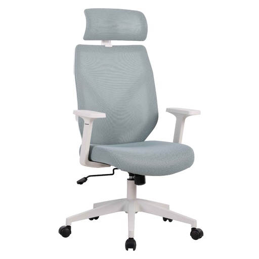 SILLA OFICINA W-203CL# RESP/MALLA BLANCA LF776-16# TELA AZUL CLARO LF776-16 C/BRAZO
