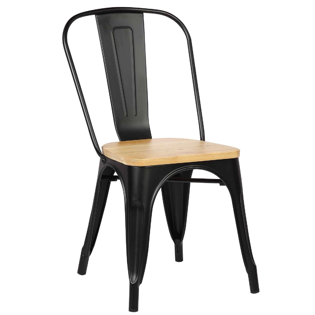 SILLA METAL ZS-T-01W# CON RESPALDAR COLOR MATE ASIENTO MADERA
