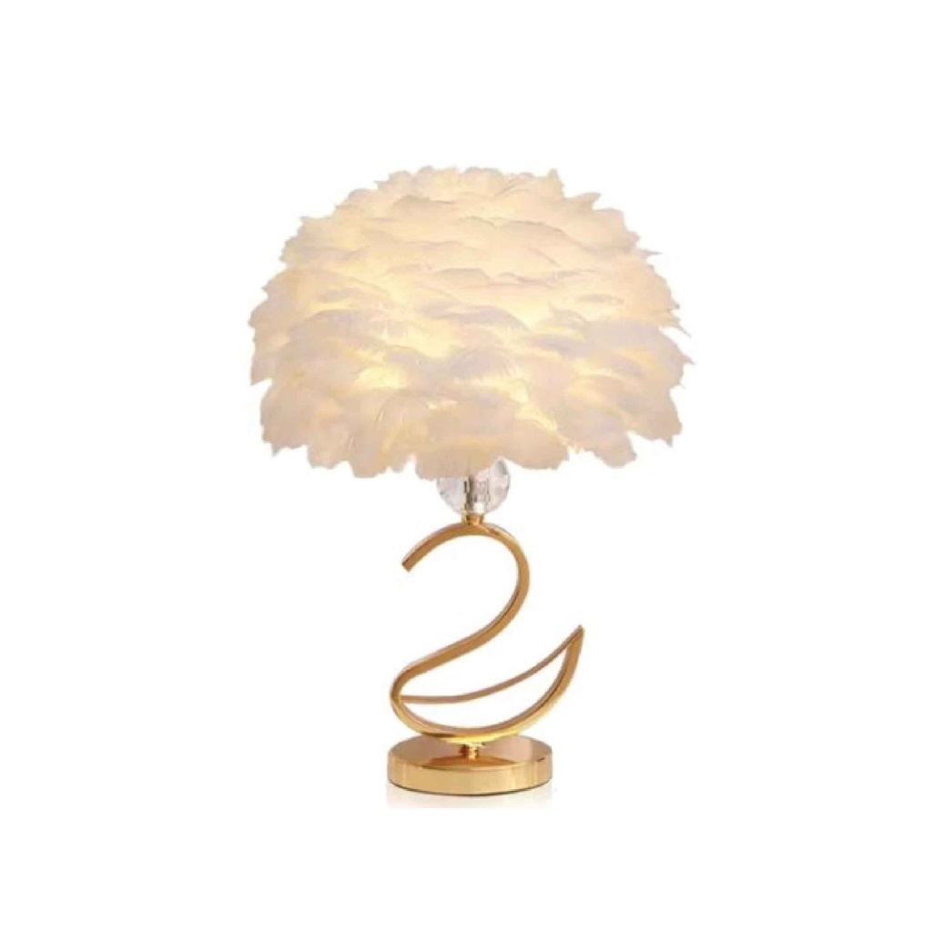 LAMPARA DE MESA T9586# METAL DORADO CRISTAL PANTALLA PLUMA ROSCA 2CJ