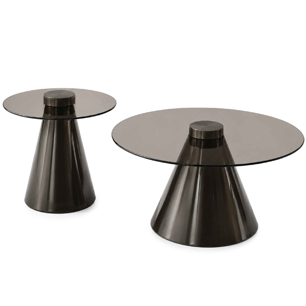 JUEGO DE MESITAS AY77# 80X45CM+50X50CM REDONDA COLOR VIDRIO TEMPLADO/BASE DE METAL NEGRO# 2CJ
